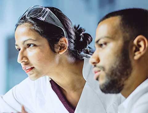 Two people looking at monitor