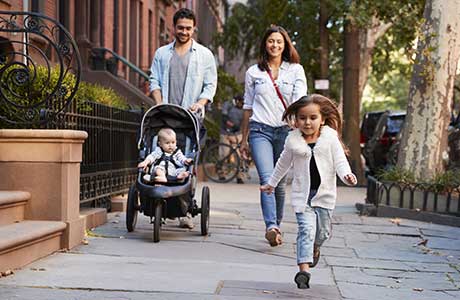 a family going for a walk