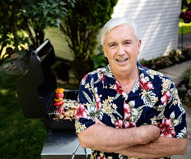 James Schintz, 64, of Emmaus enjoying a BBQ after recovering from surgery