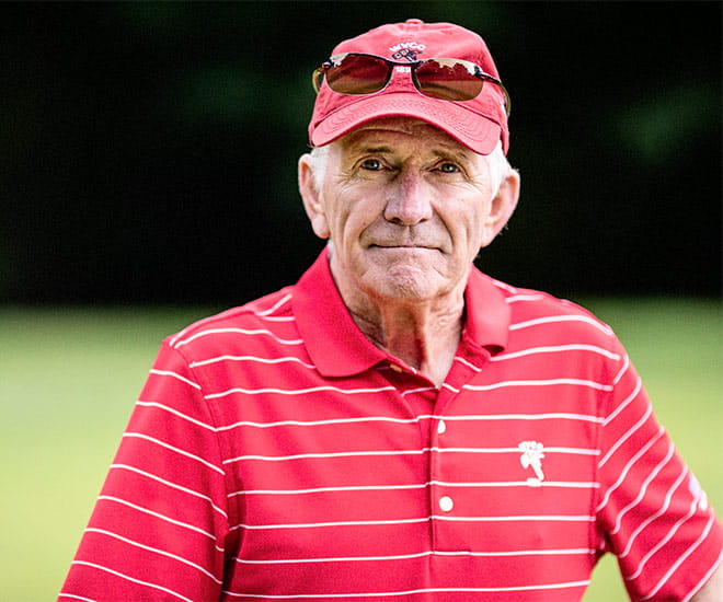 Harry Gaughan, 74, of Ashley on a golf course after brain and heart surgery