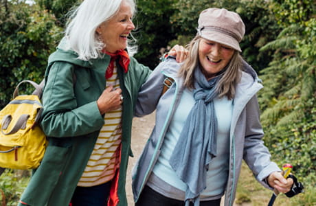 Older couple out on a nature hike and spotting wildlife.