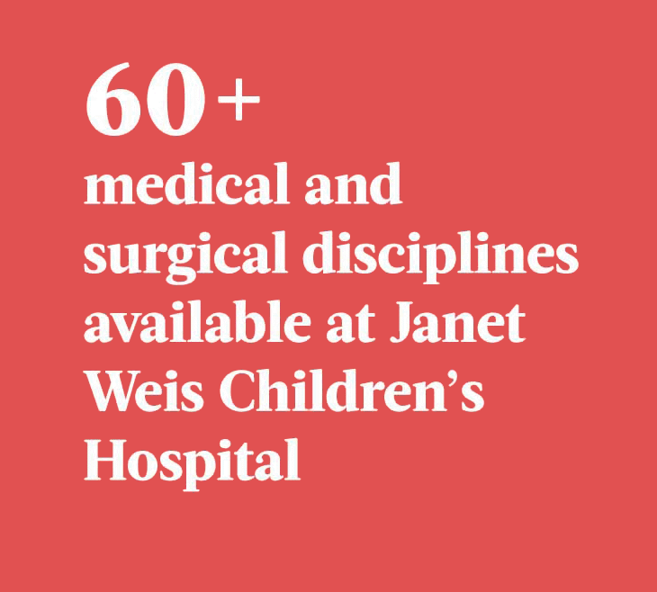 60+ medical and surgical disciplines available at Janet Weis Children's Hospital