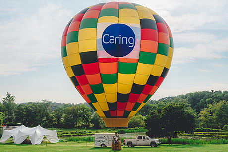 Hot air balloon tethered to the ground
