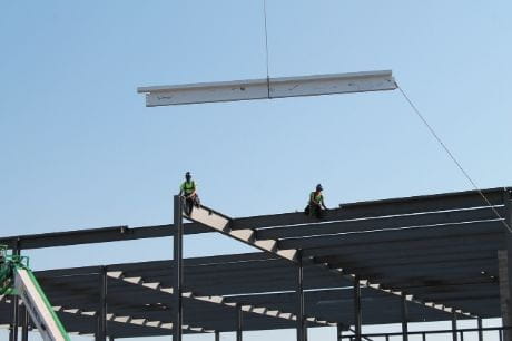 Steel beam being hoisted into place at Geisinger Medical Clinic Lock Haven.