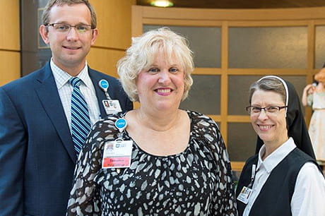 Pictured are Kyle Snyder, chief administrative officer at Geisinger Holy Spirit, Kristine Rosancrans and Sister Mary Joseph Albright