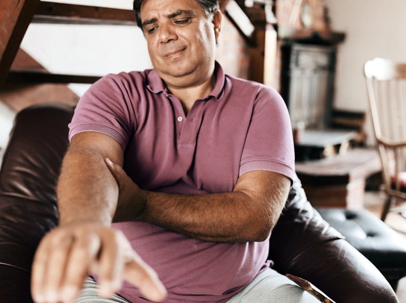A man experiencing signs of a stroke.