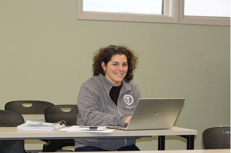 Nursing student Rachel French works at a laptop in a classroom at the Geisinger Lewistown Hospital School of Nursing.