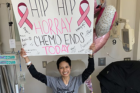 Carmela Carr celebrates her final chemotherapy session