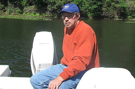 Robert Nye on his boat.