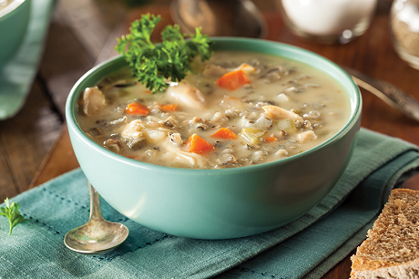 Bowl of turkey rice soup