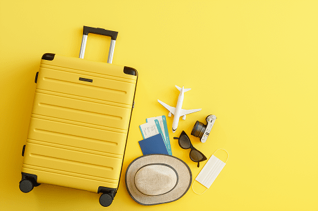 Suitcase and travel items