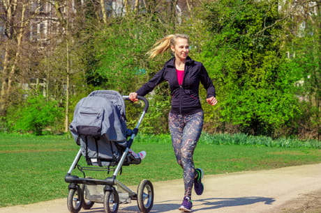 Mom running with baby stroller