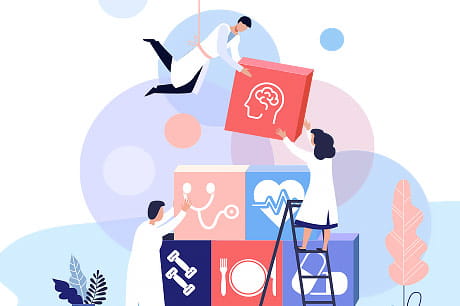 Colorful illustration depicting medical team care.