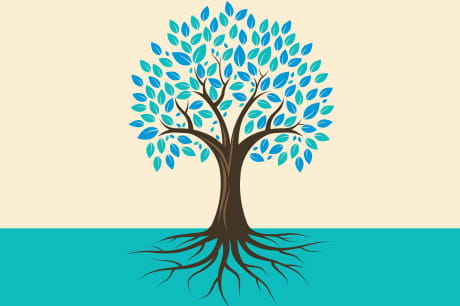 Illustration of a tree visualizing strong roots and leaves.