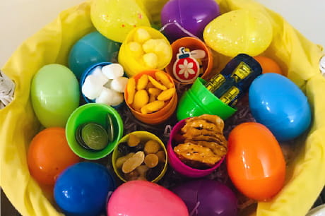 Close up of easter eggs in basket