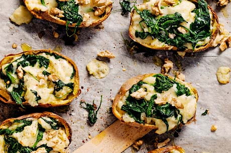 Delicious and nutritious garden stuffed potatoes are ready to eat.