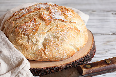 No-knead peasant bread makes a great bowl for soups and chilis.