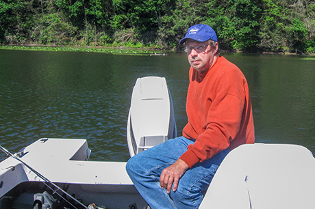 Robert Nye on his boat.