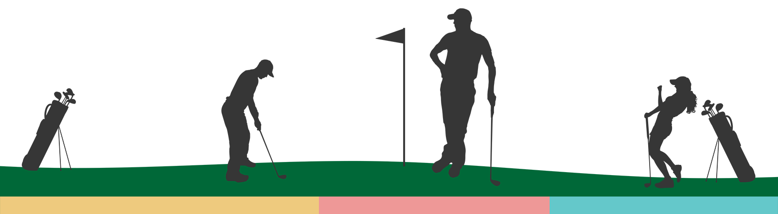Graphic illustration with golfers at a tournament.