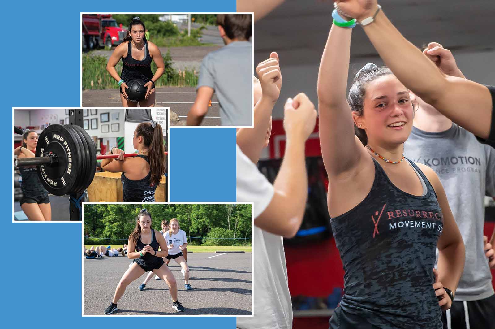 A photo collage of Danville High School student Amelia Benjamin particpating in various sporting activities.