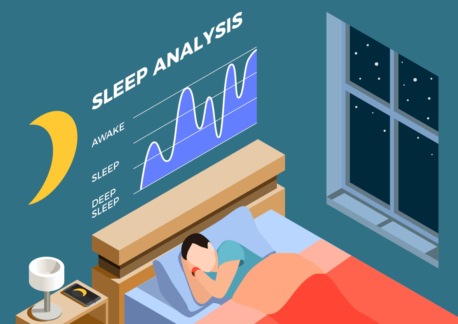 Inforgraphic detailing a home sleep analysis with a male patient.