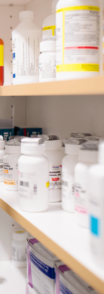 A shelf of prescription medications