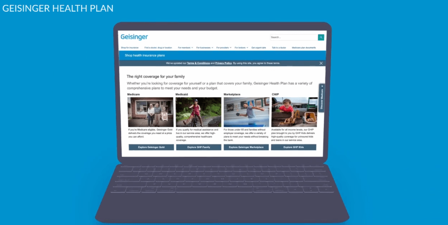Captura de pantalla de la descripción general de las preguntas frecuentes del mercado de seguros de Geisinger