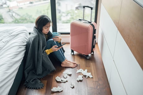 A person sick while traveling