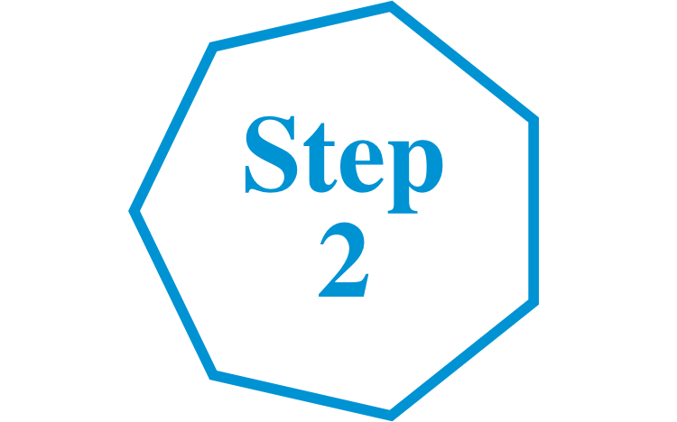 Step 2 transparent background blue font hexagon icon