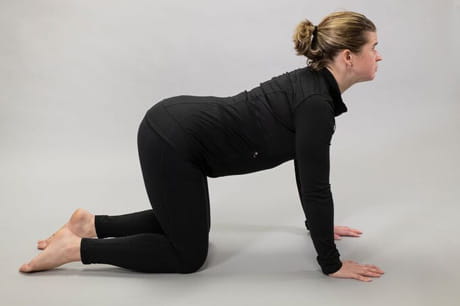Woman practicing yoga doing a cow pose