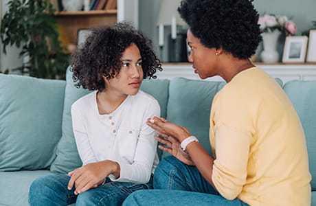 Mother talking to daughter about her period