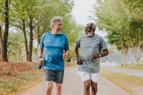 Two men increasing their VO2 max after 50 by jogging