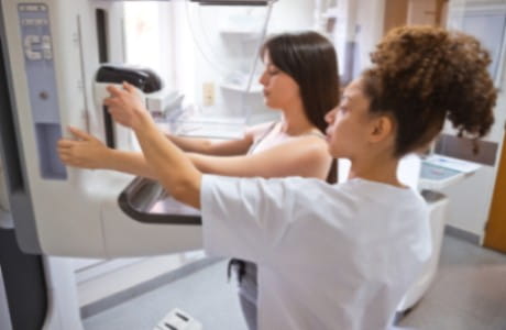 Female patient getting a mammogram