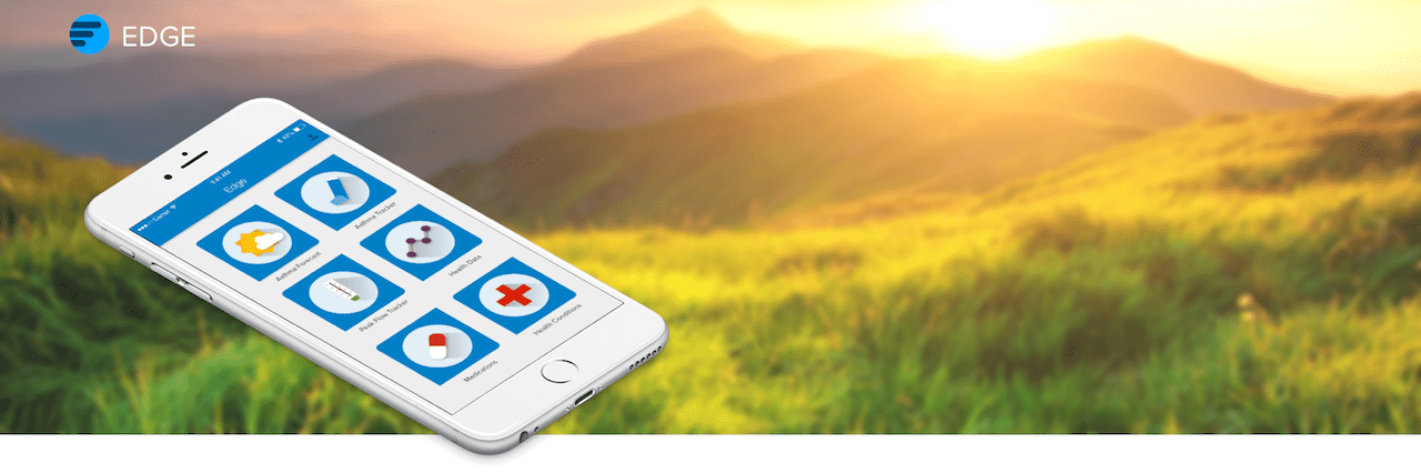 mountains in background phone with app