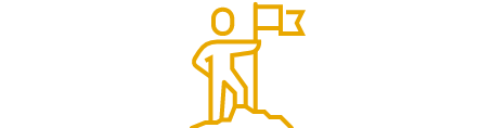 Icon of person standing at the top of a hill with a flag planted 