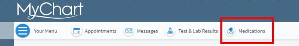 My chart medications tab screenshot